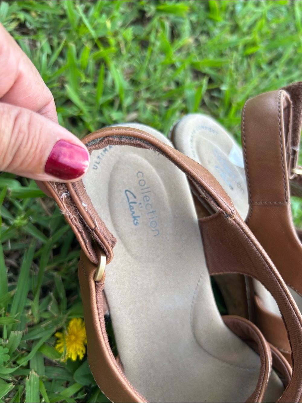 Clarks Giselle Beach Tan Leather Wedge Sandals - Picture 5 of 7
